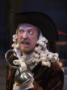 The fearsome Captain Hook (James Konicek) in PETER PAN AND WENDY at Imagination Stage. Photo Credit:  Margot Schulman