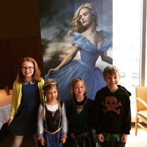 Princess Anna, Princess Merida and their siblings...ready for the Cinderella screening! 